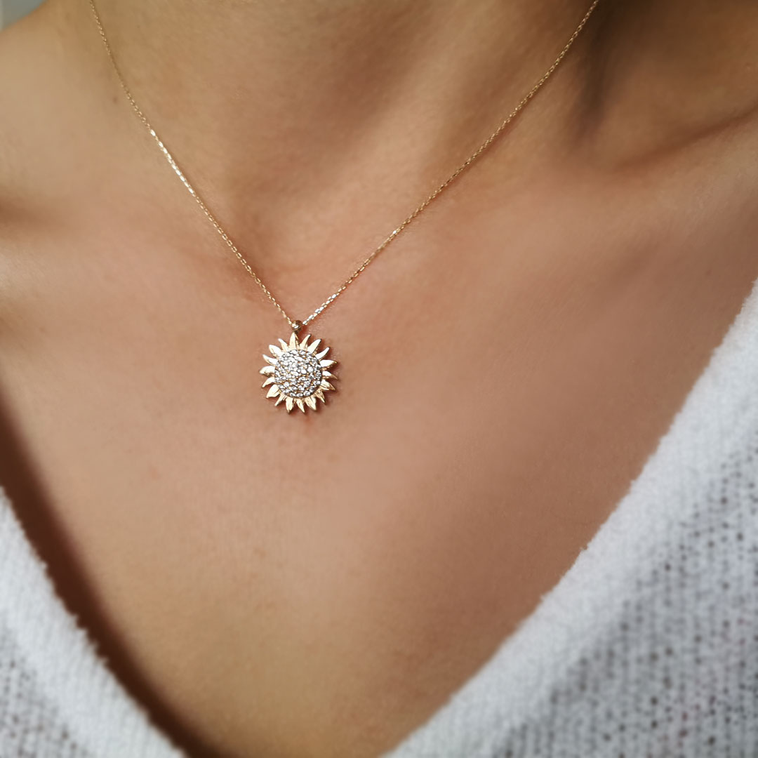 1.8 Cm Altın Güneş Kolye (KLY0409)