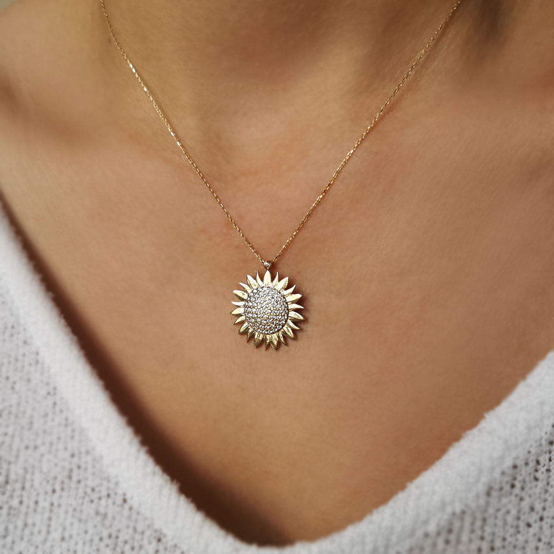 2.5 Cm Altın Güneş Kolye (KLY0408)