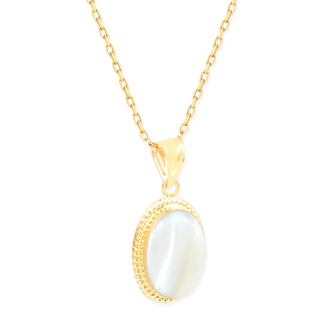 2.7 Cm Oval Ay Taşı Altın Nostalji Kolye (KLY0132)