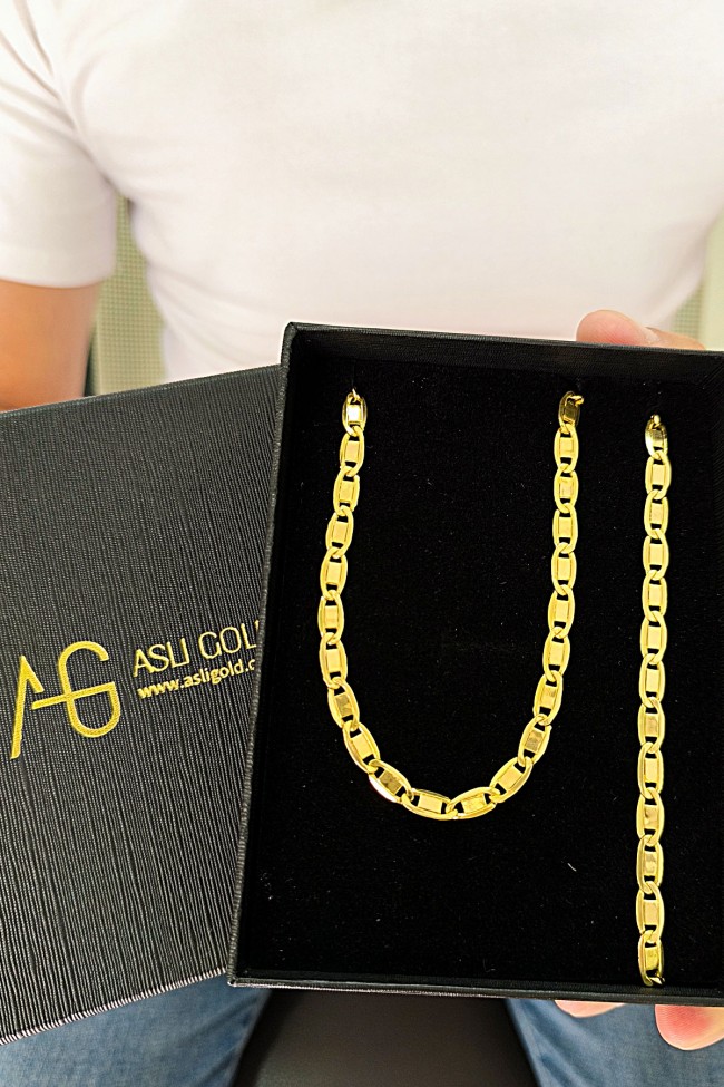 5.5 Mm Altın Valentino Erkek Kolye Bileklik Takım