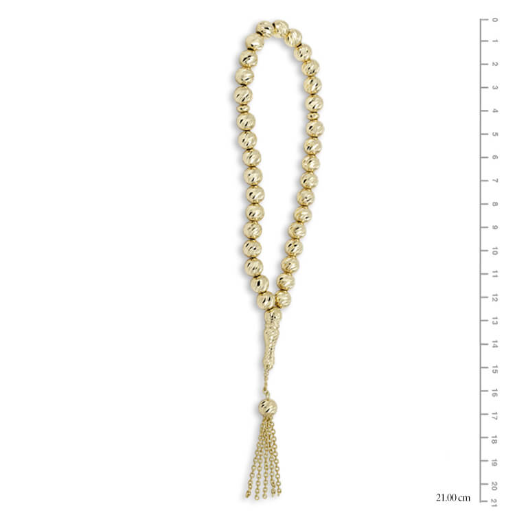 Altın 21 Cm Kalemli  Yuvarlak Top Tespih (TSP0002)