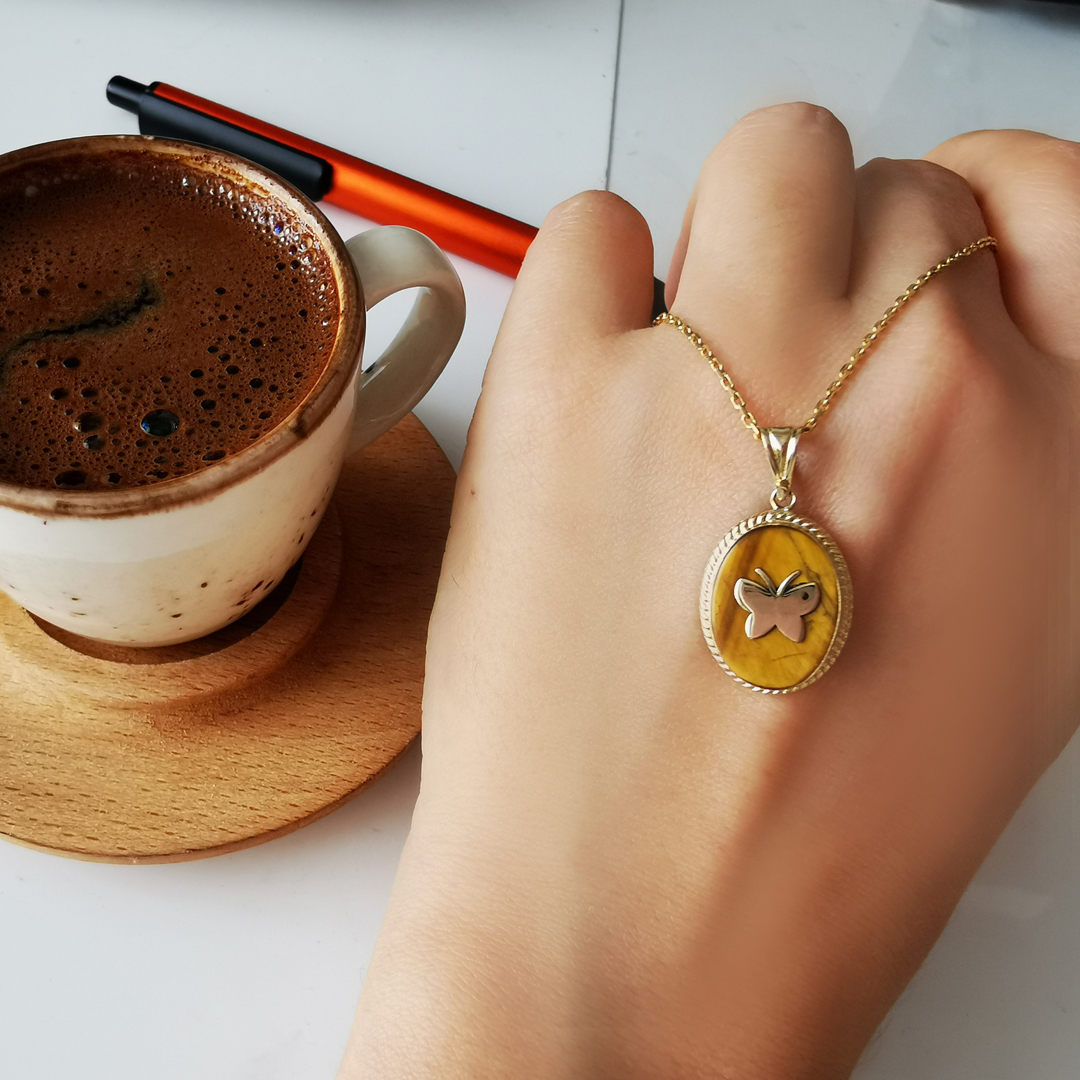 Altın Kelebek Detaylı Tasarım Kolye (KLY0358)