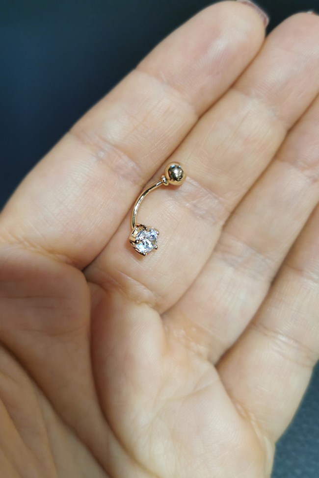 Altın Tek Taş Göbek Piercingi (PC0022)