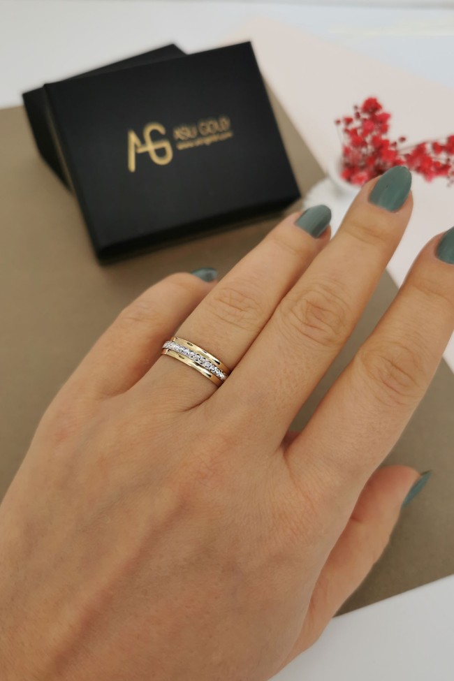 İşleme Detay Altın Unisex Çift Alyans