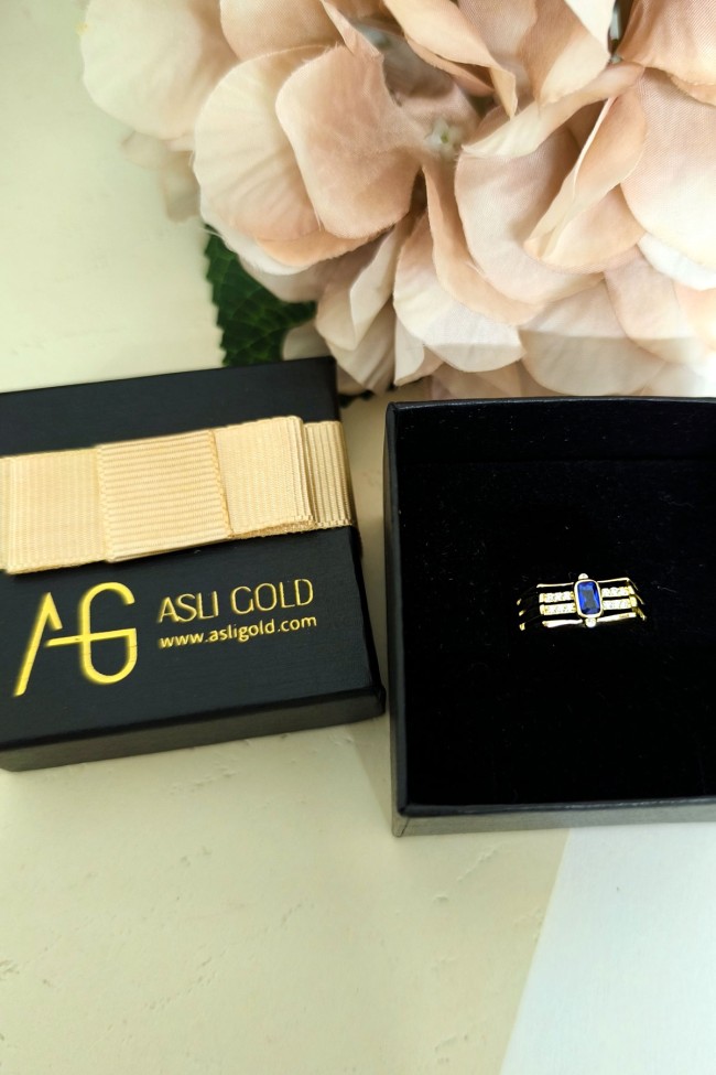 Köşegen Altın Safir Taşlı Yüzük