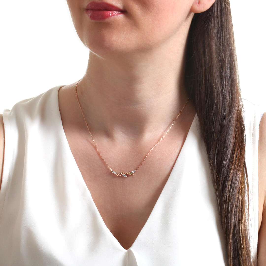 Pırlanta Rose Gold Yaprak Kolye (BKU7244)