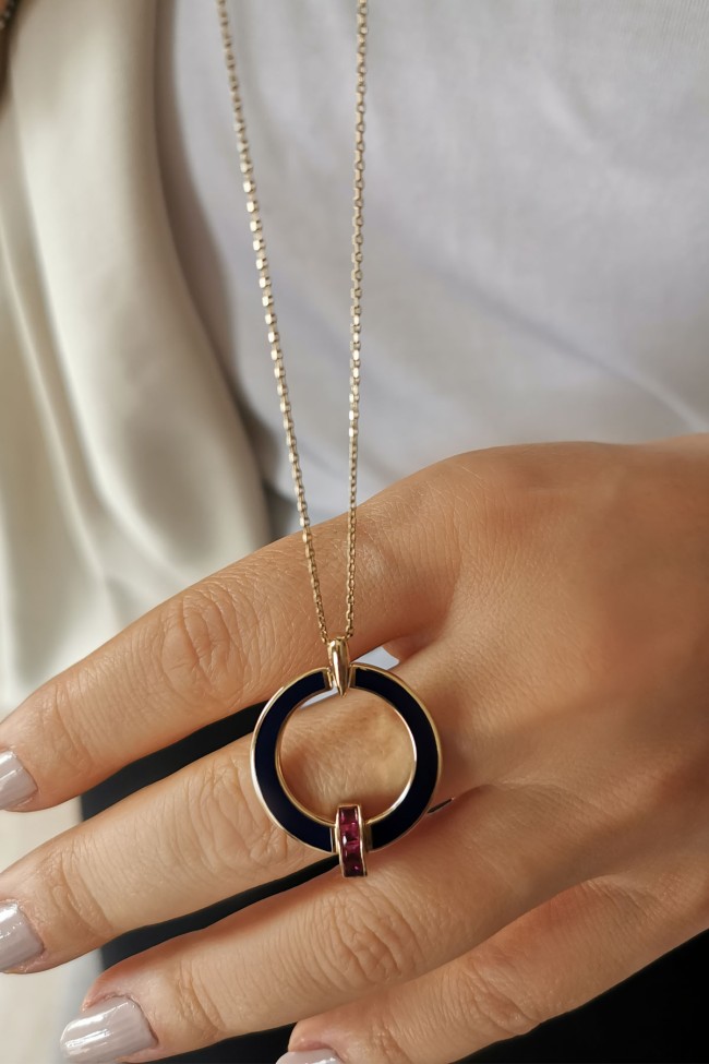 Ruby Taşlı Altın Mineli Kolye Ucu