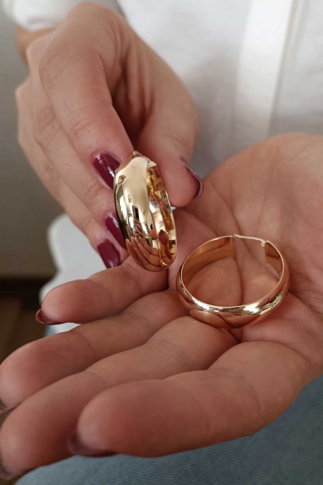 Sarı Altın 3.5 Cm Kalın Halka Altın Küpe