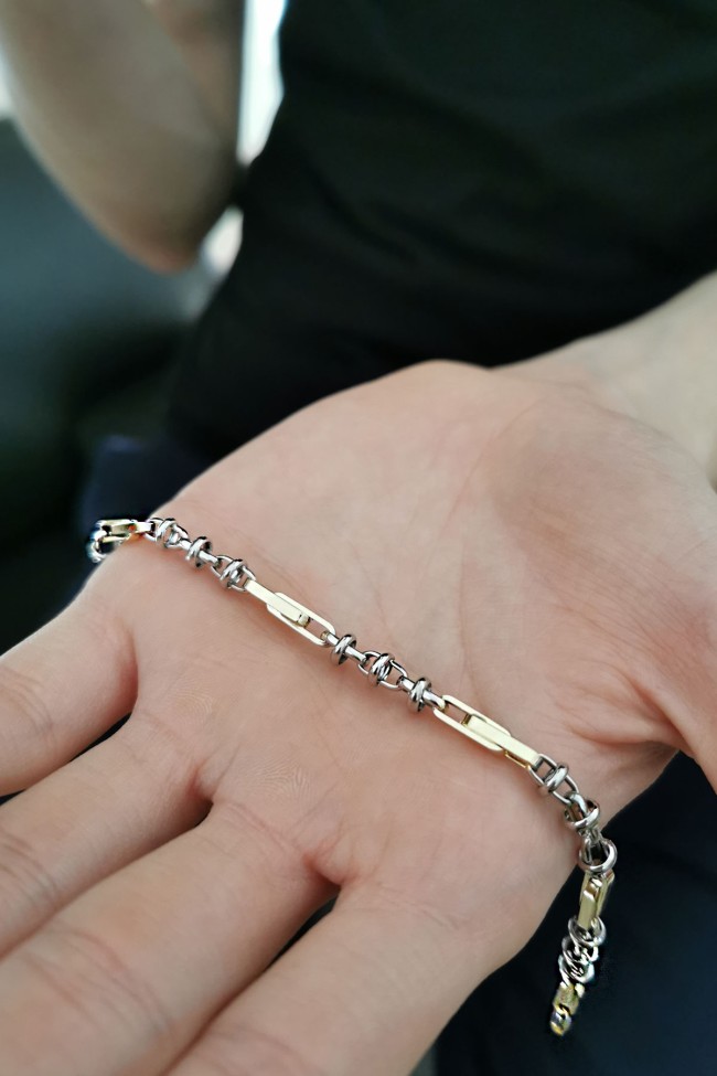 sarı beyaz altın Altın Halkalı Ataç Erkek Bilekliği