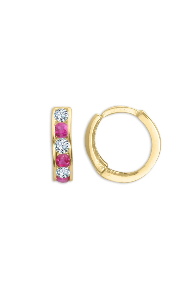 1 Cm Pembe Taşlı Altın Mini C Küpe