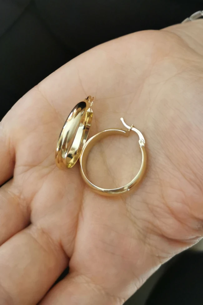 2.5 Cm Geniş Düz Bombeli Altın Halka Küpe