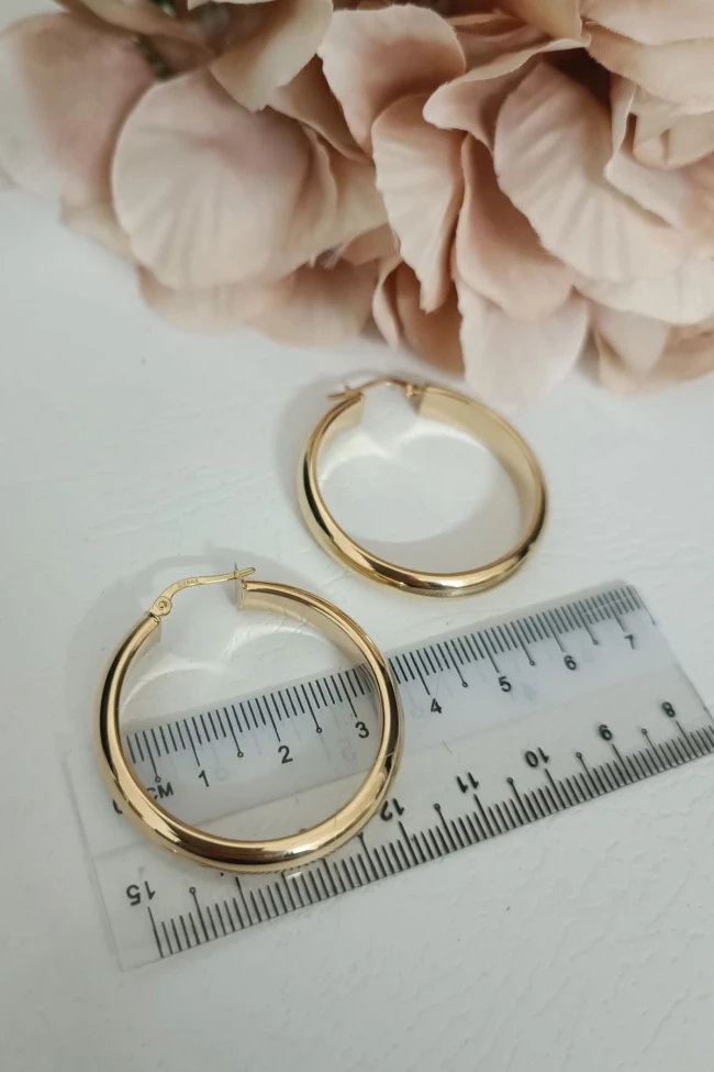 3.5 Cm Bombeli Geniş Düz Halka Küpe (KP0174)