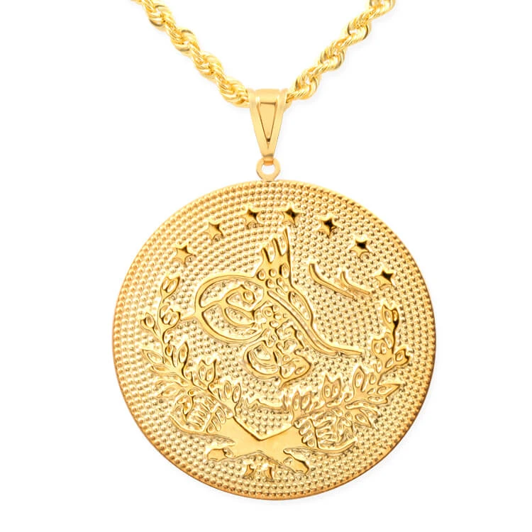 3.5Cm Tuğralı Altın İnce Halat Zincirli Kolye (KLY0243)