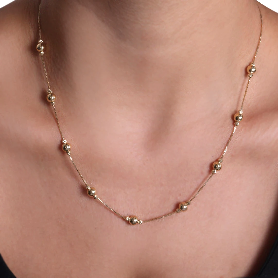 50 Cm Altın Top Detaylı Kolye (KLY0611)