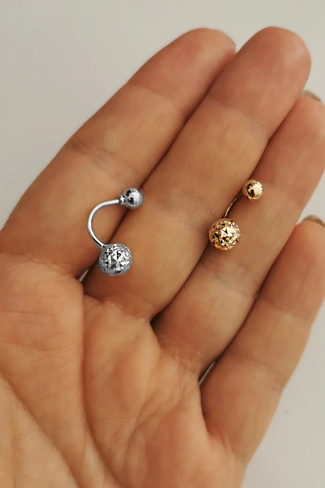 7 Mm Işıltılı Toplu Altın Göbek Piercingi (PC0002)