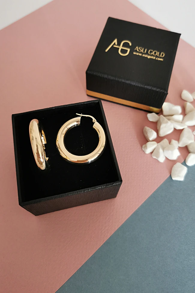 Altın 3 Cm 6 Mm Kalın Halka Küpe
