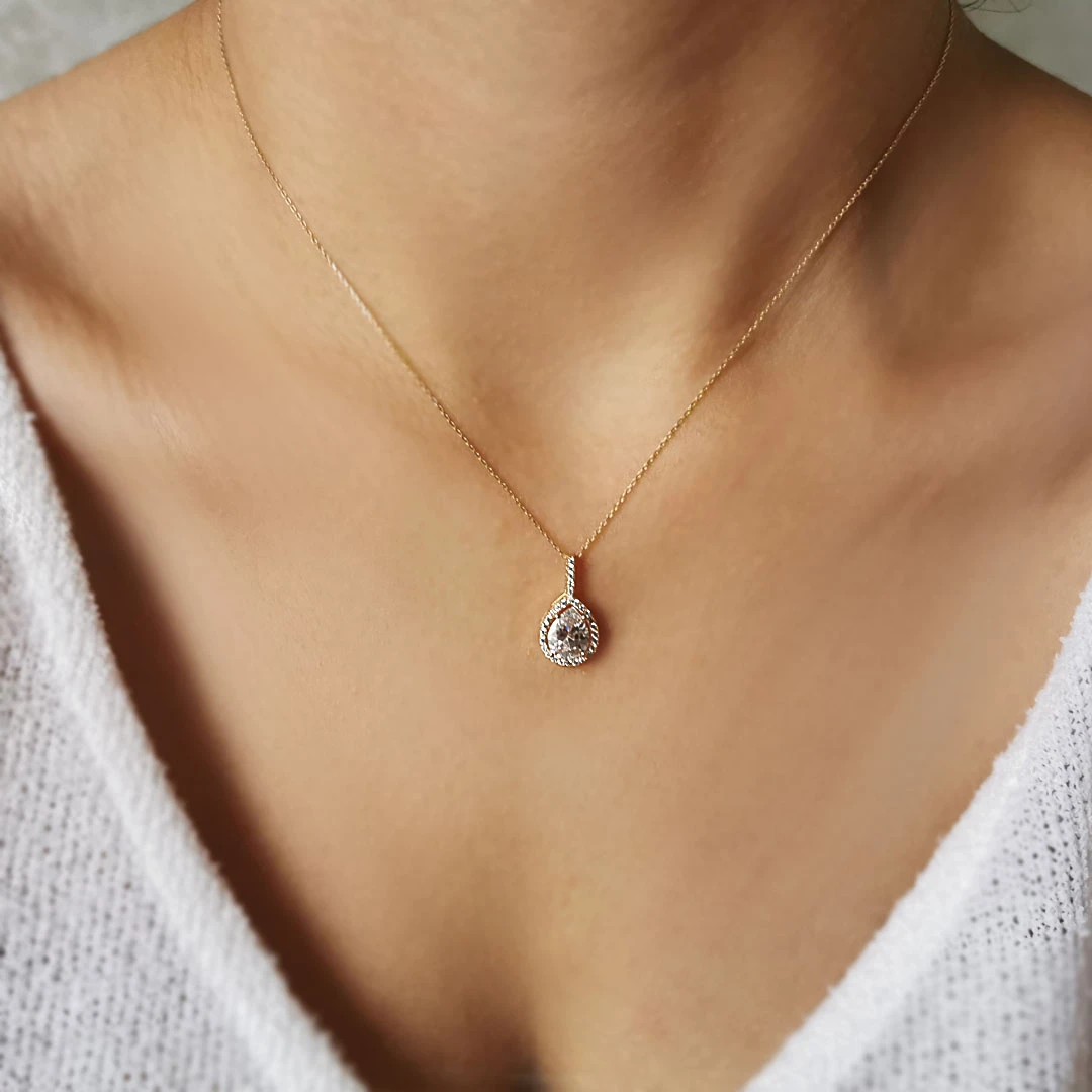 Altın Damla Taşlı Kolye (KLY0393)