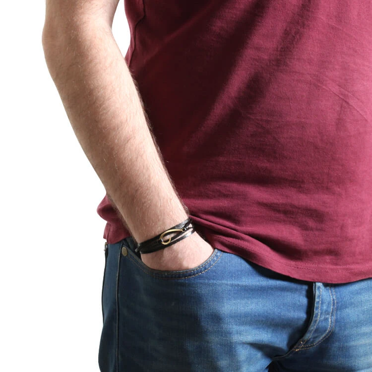 Altın Deri Sarmalı Çapa Erkek Bilekliği (EBL0015)