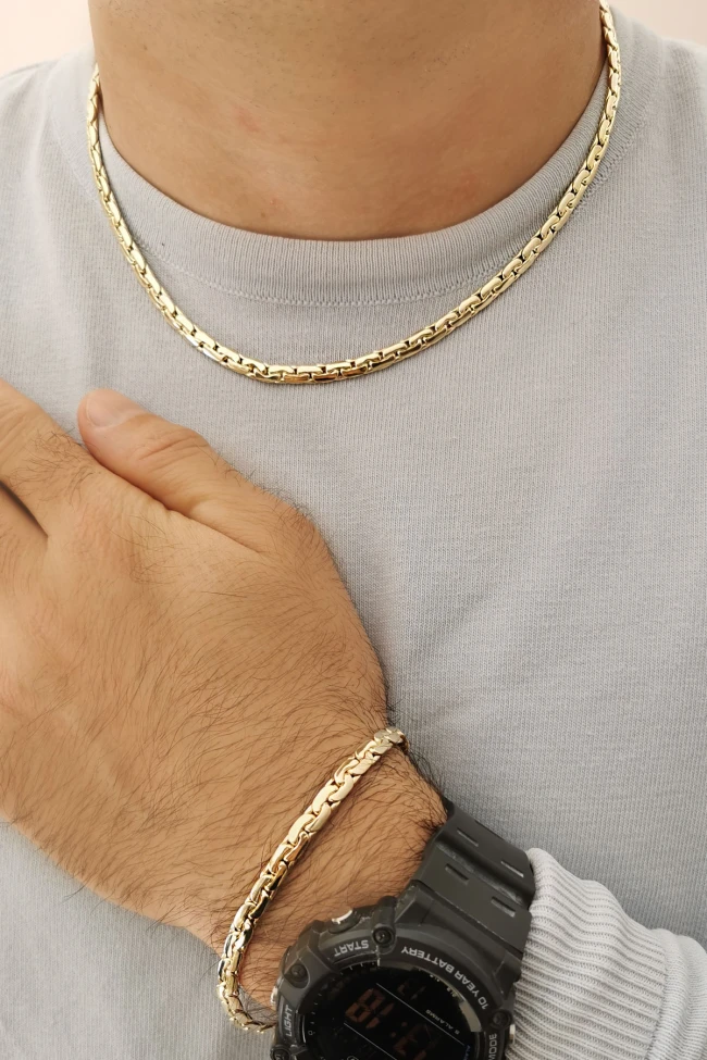 Altın Geçmeli Forse Unisex Kolye Bileklik Takım