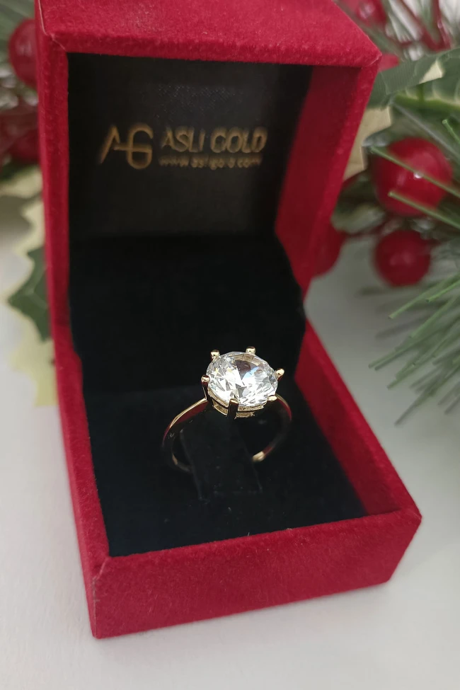 Altın İri Taşlı Tektaş Yüzük (TKY0005)