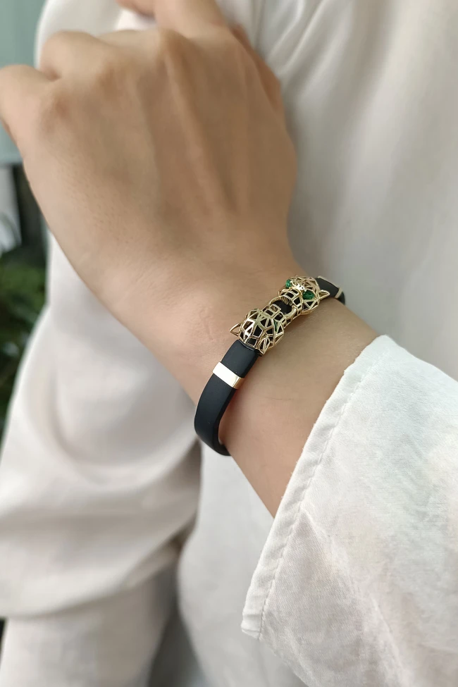 Altın Kauçuk Unisex Panter Bileklik