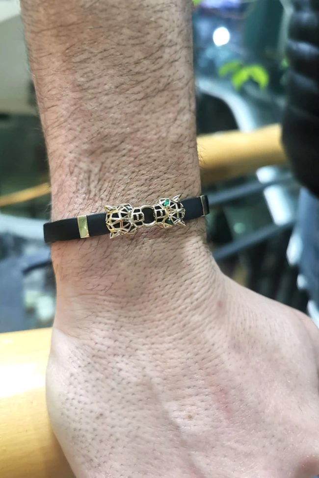 Altın Kauçuk Unisex Panter Bileklik