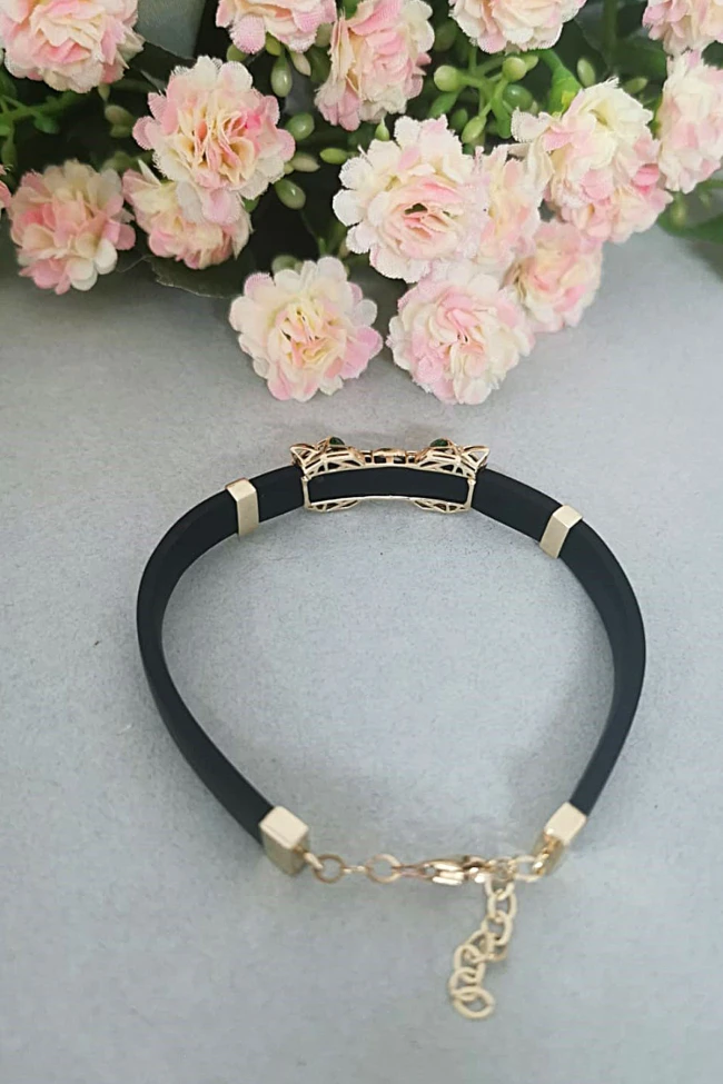 Altın Kauçuk Unisex Panter Bileklik