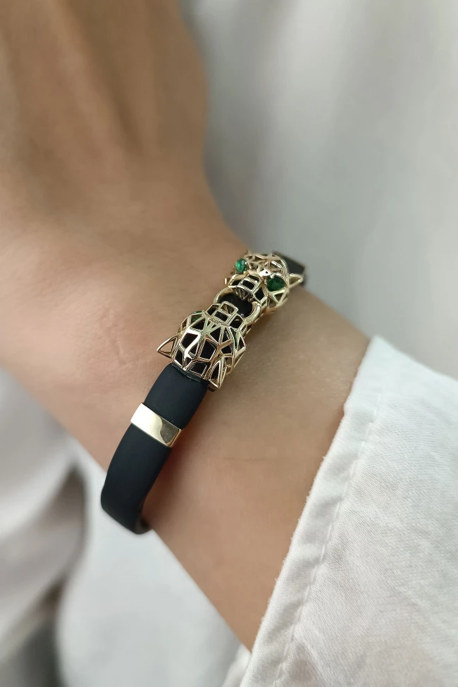 Altın Kauçuk Unisex Panter Bileklik