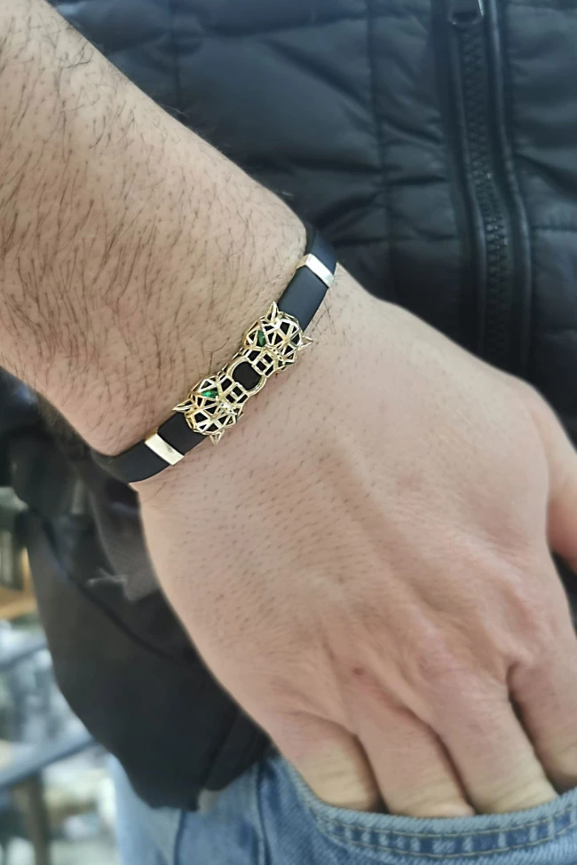 Altın Kauçuk Unisex Panter Bileklik