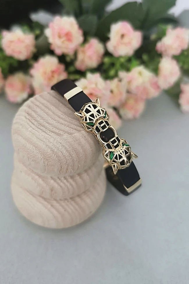 Altın Kauçuk Unisex Panter Bileklik