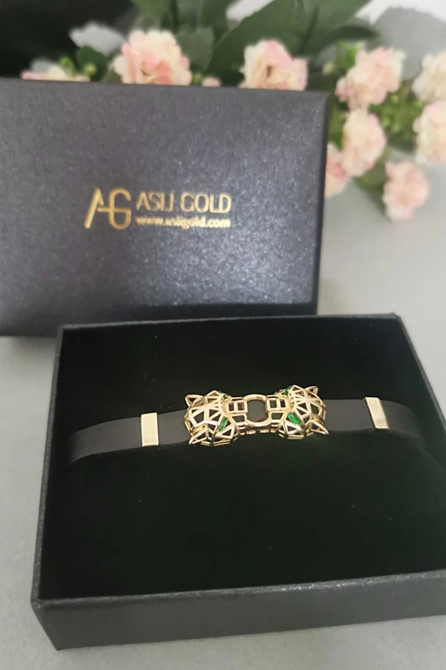 Altın Kauçuk Unisex Panter Bileklik