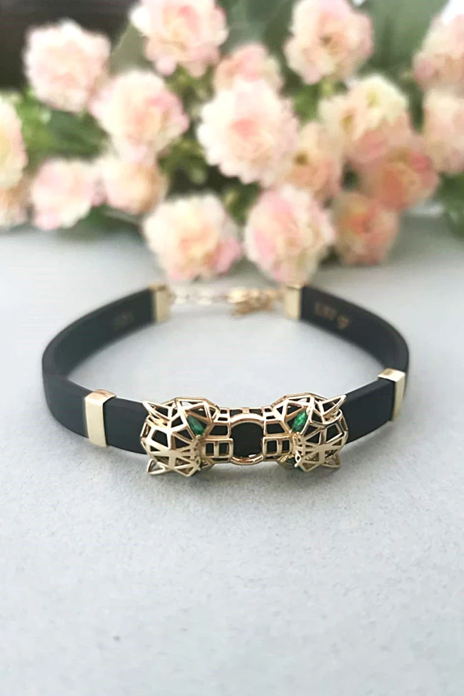 Altın Kauçuk Unisex Panter Bileklik