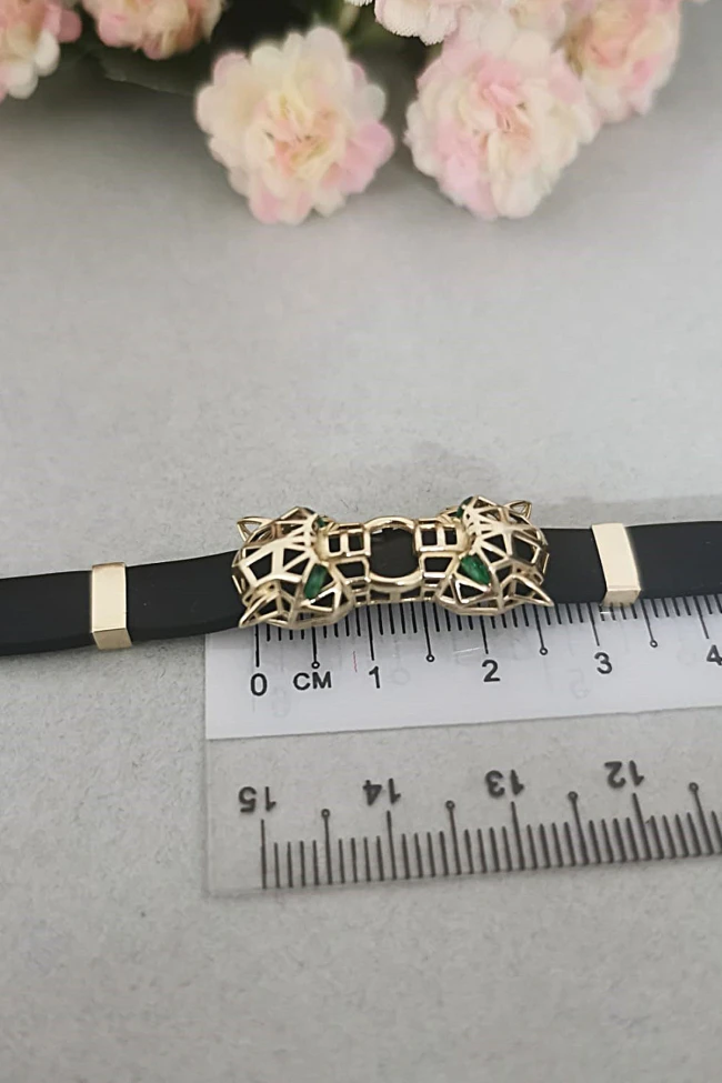 Altın Kauçuk Unisex Panter Bileklik