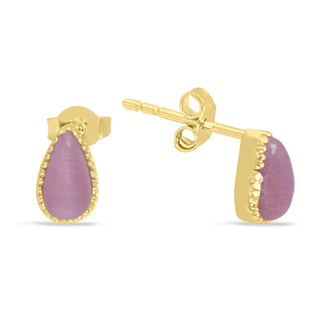 Altın Pembe Damla Taşlı Minimal Küpe (KP0076)