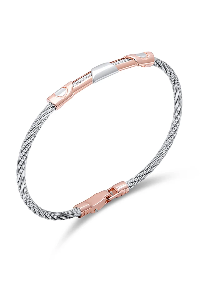 Altın Rose Gold Detaylı Çelik Erkek Bilezik