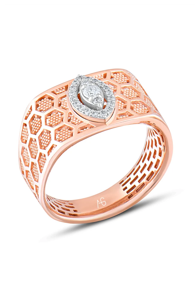 Altın Rose Gold Petek Kollu Damla Model Pırlanta Yüzük