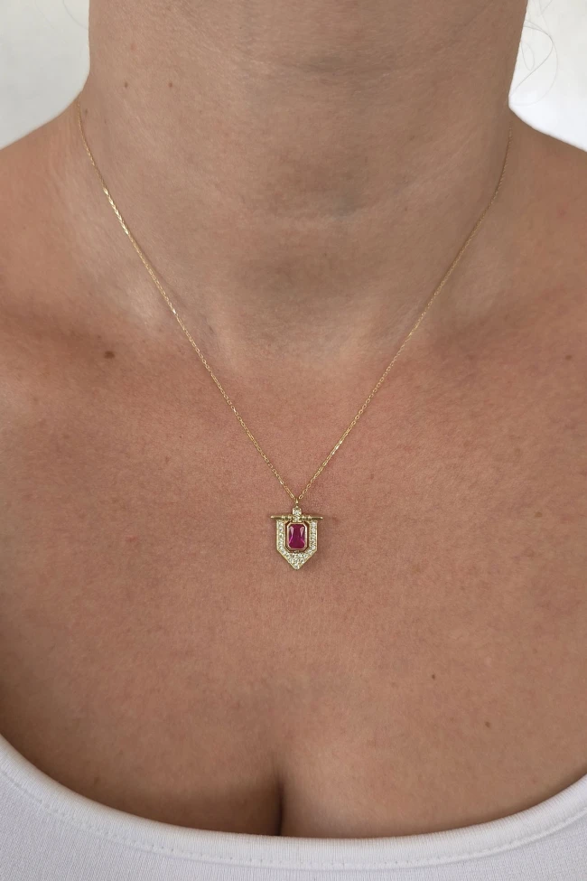 Altın Ruby Taşlı Otantik Kolye
