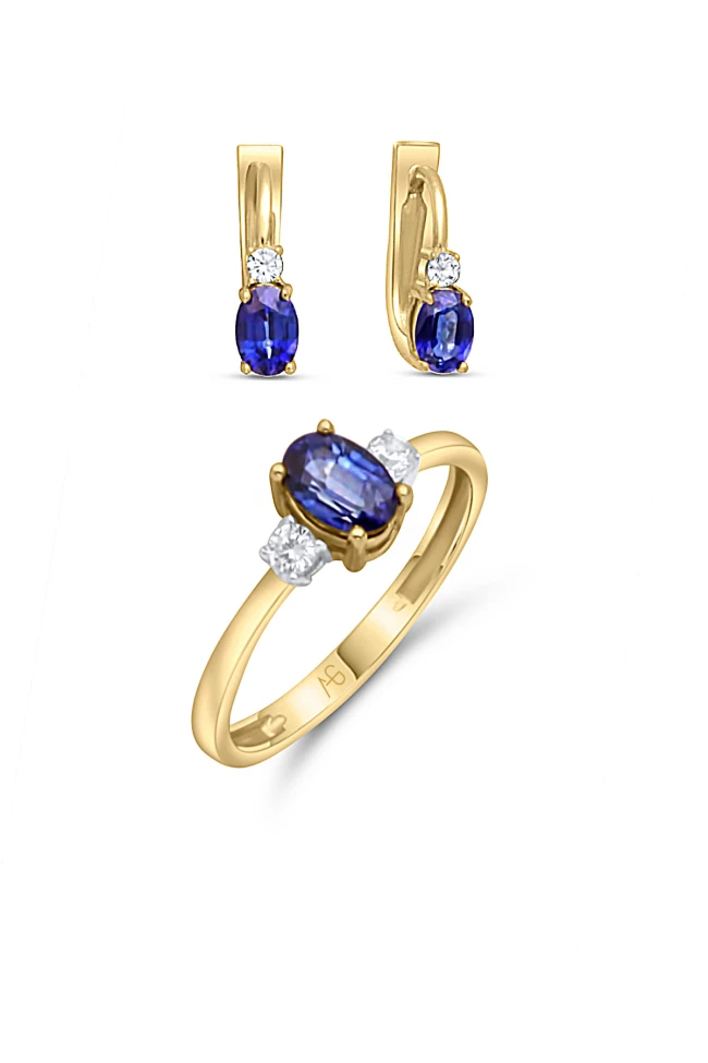 Altın Safir Taşlı Minimal Küpe Yüzük Küpe