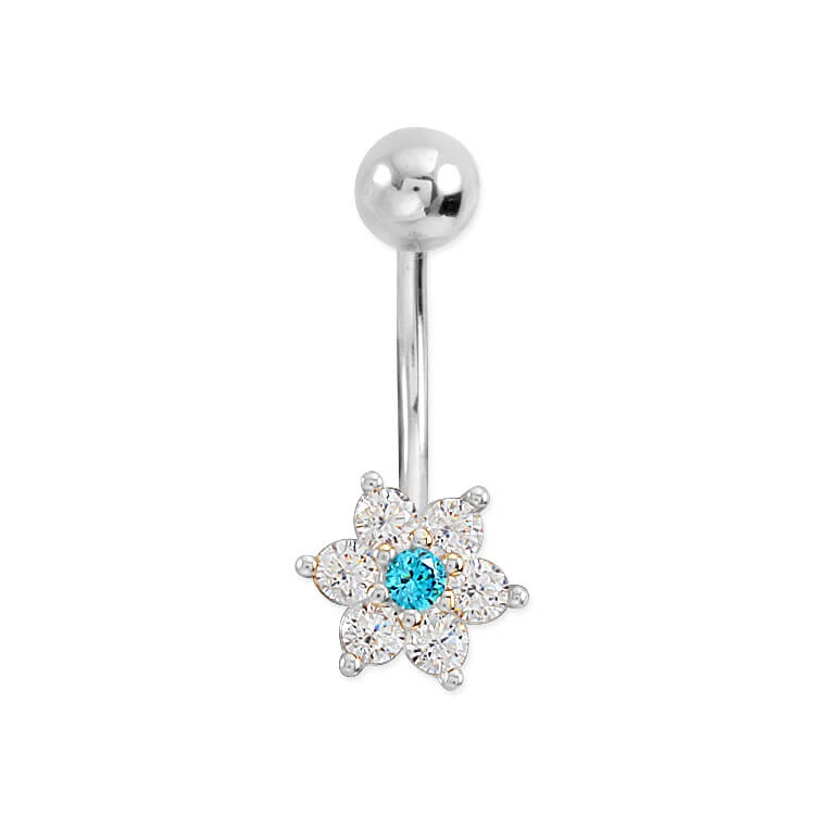 Aqua Taş Detaylı Altın Göbek Piercingi (PC0012)
