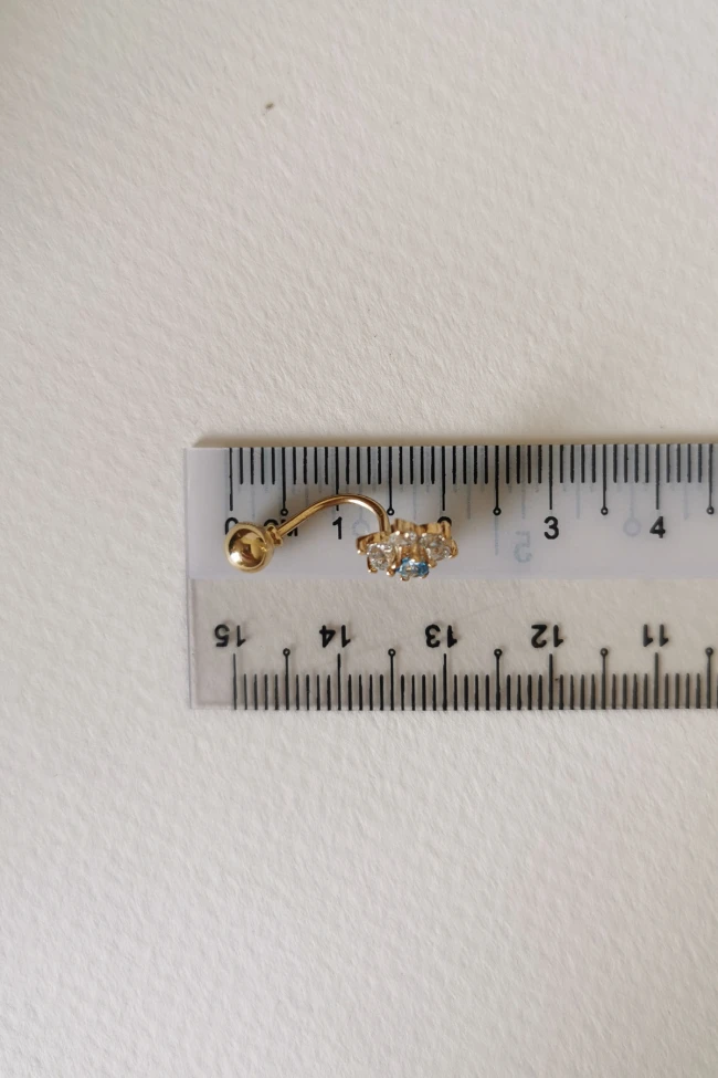 Aqua Taş Detaylı Altın Göbek Piercingi (PC0012)