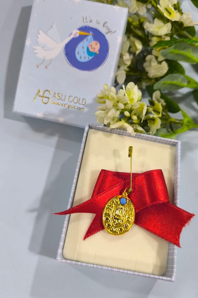 Bismillah Yazılı Oval Altın Bebek Omuz Nazarlığı