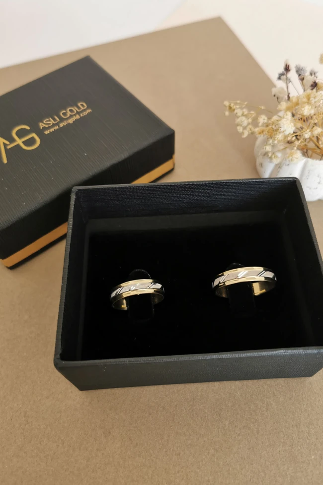 Çift Renk İşlemeli Unisex Altın Alyans