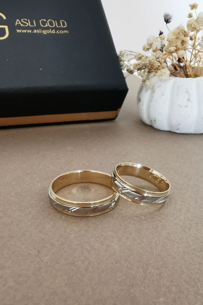 Çift Renk İşlemeli Unisex Altın Alyans
