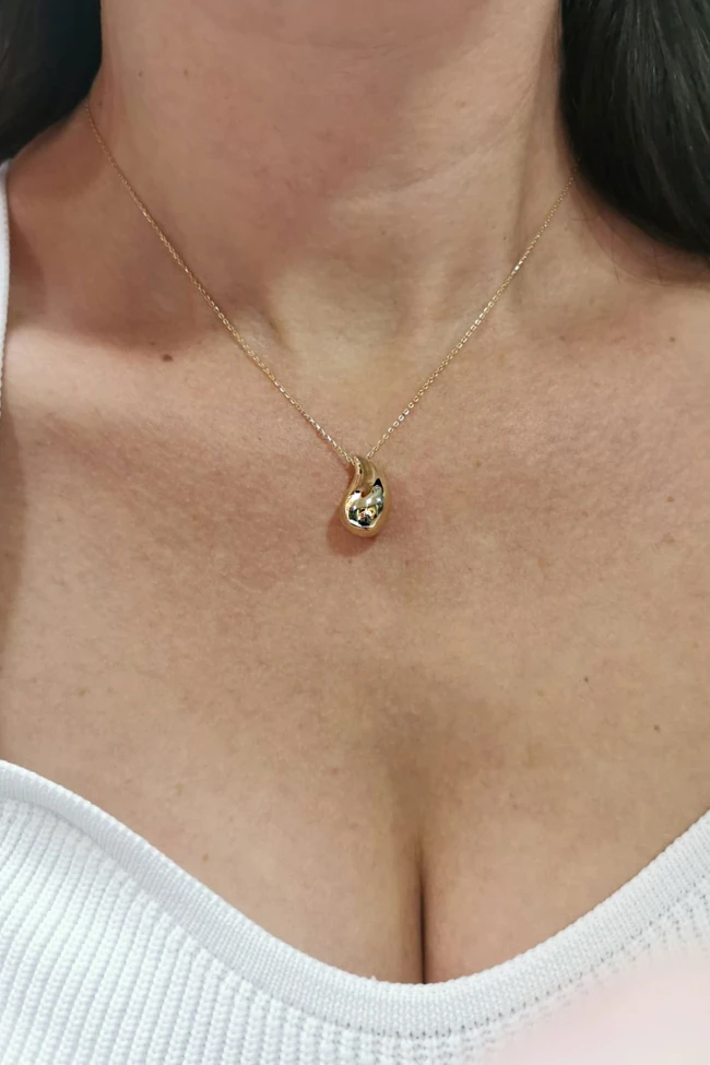 Damla Drop Model Altın 1.5 Cm Kolye Küpe Set
