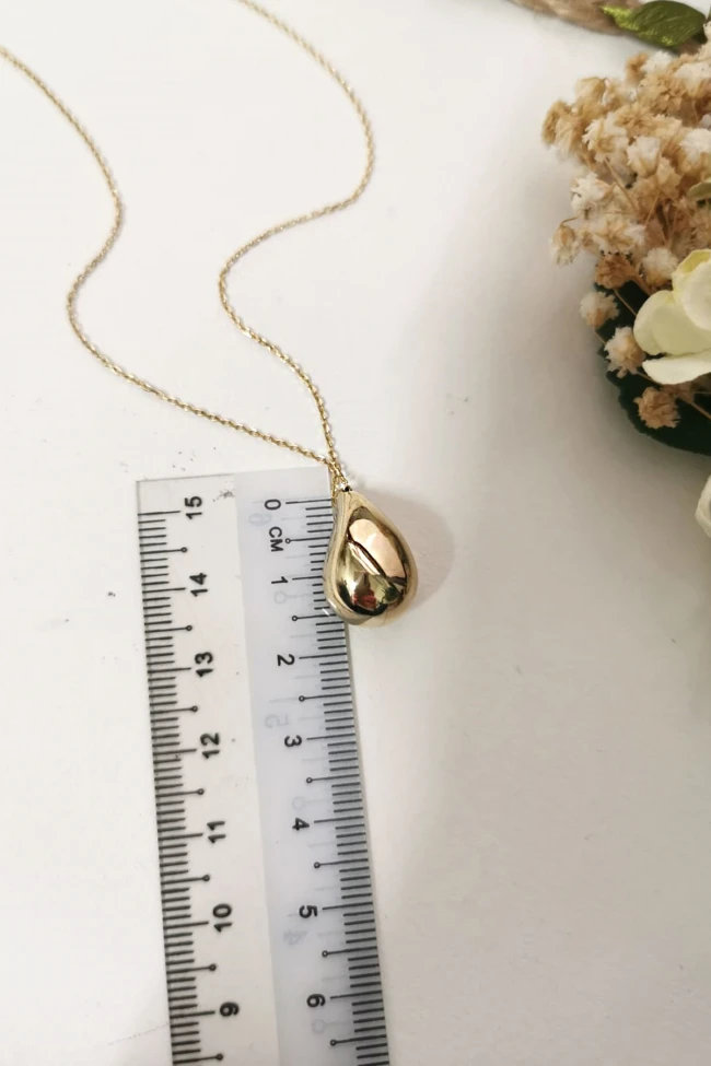 Damla Drop Model Altın 1.5 Cm Kolye Küpe Set