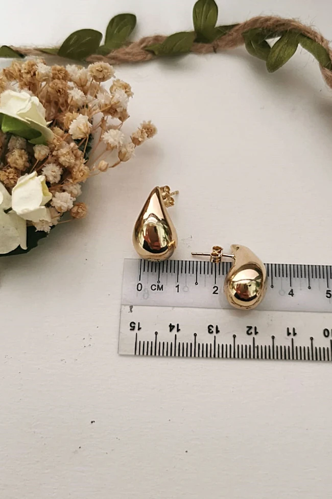 Damla Drop Model Altın 1.5 Cm Kolye Küpe Set