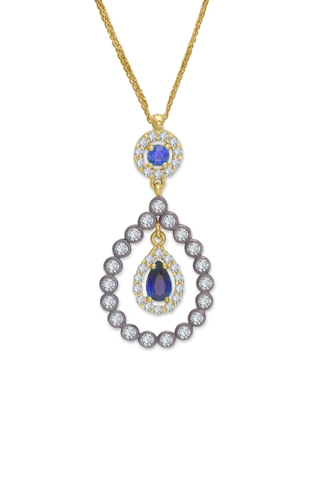 Damla Model Safir Taşlı Altın Kolye