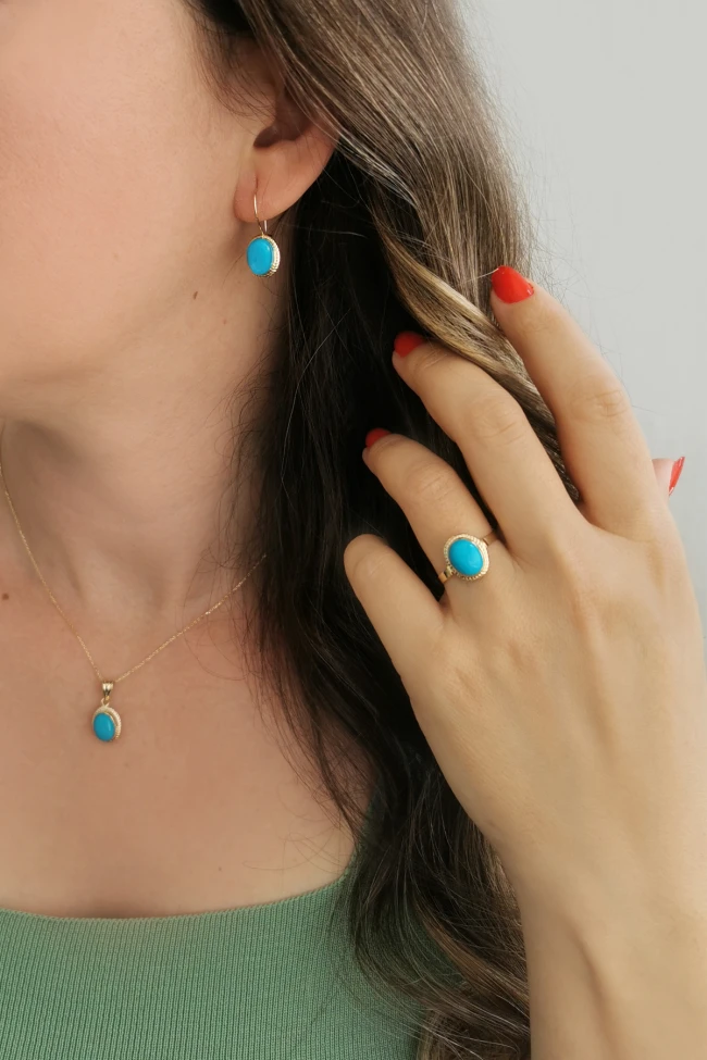 Firuze Taşlı Altın Mini Set