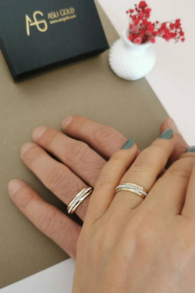 İşleme Detay Altın Unisex Çift Alyans