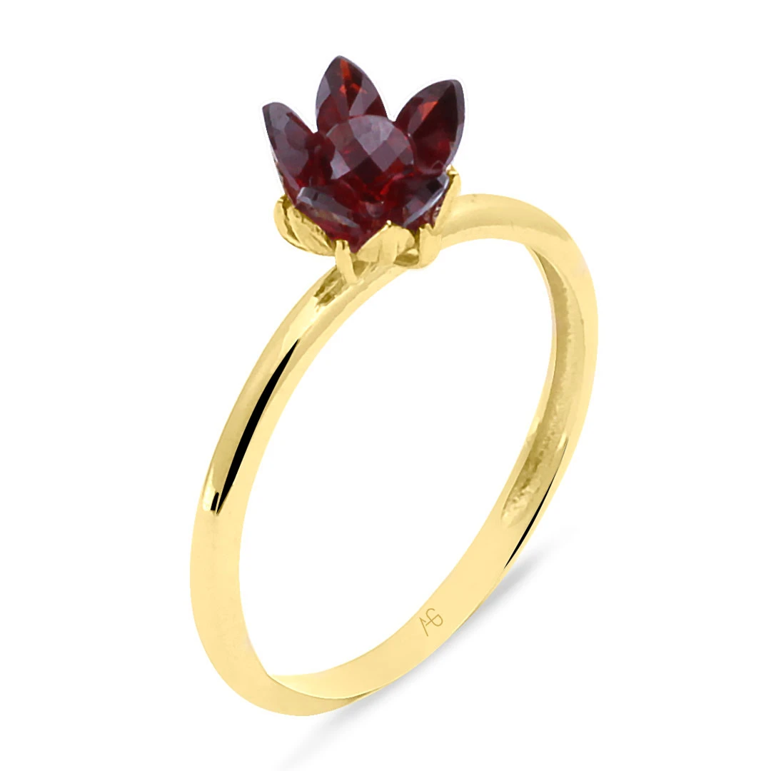 Kırmızı Garnet Taşlı Altın Lotus Çiçeği Yüzük (YZK0258)
